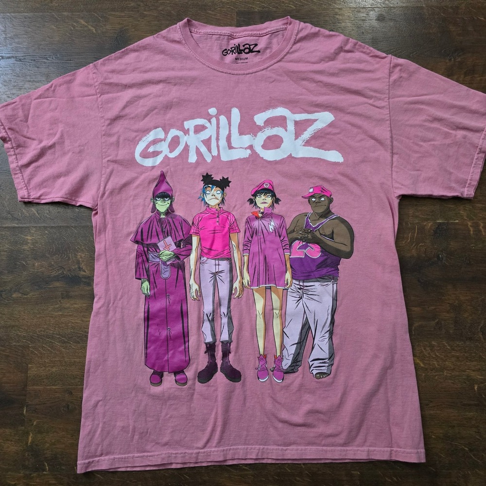 Gorillaz Band Tee Pink Graphic T-Shirt Mens Medium 100% Cotton Short Sleeve